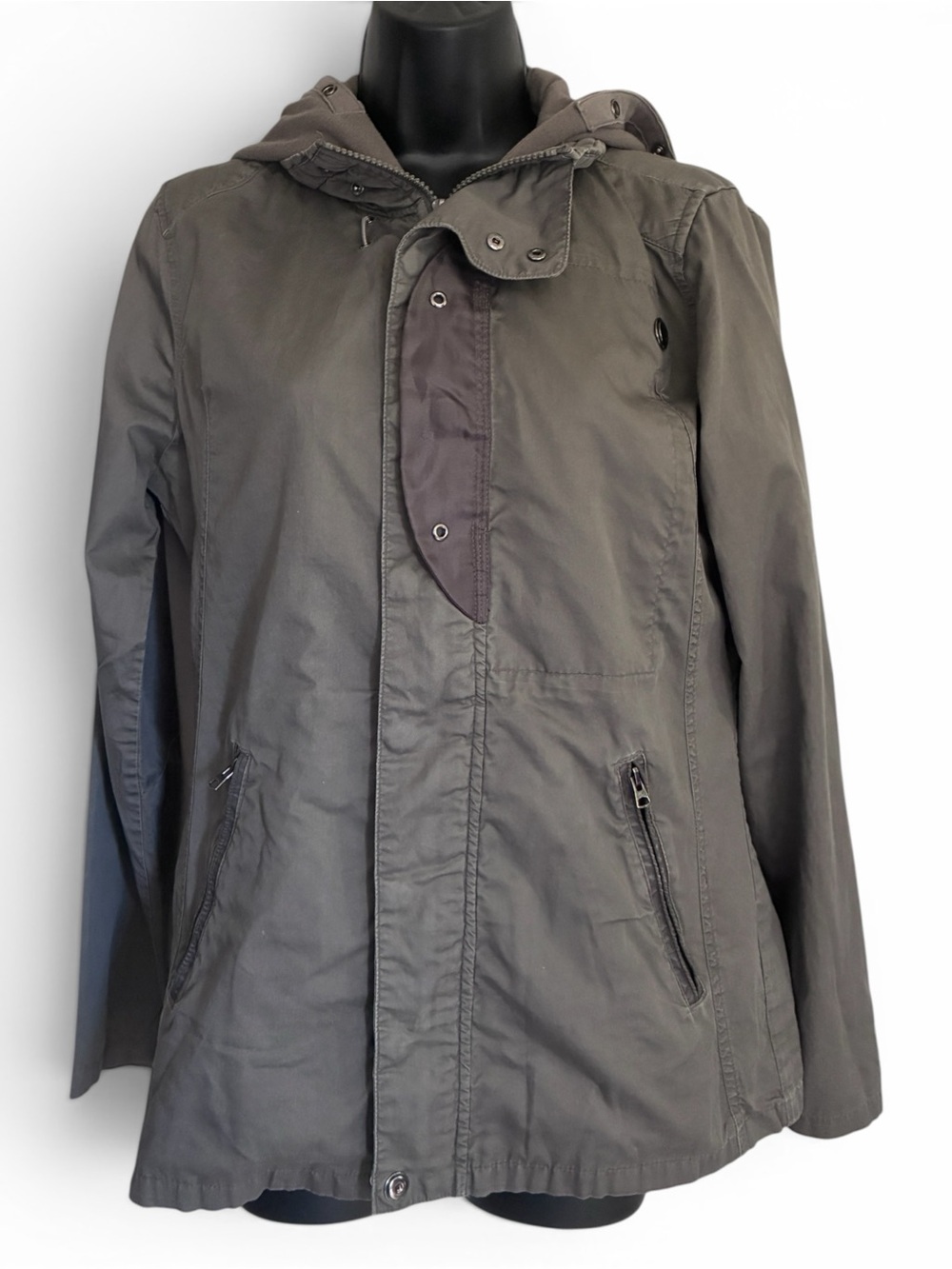 VTG 90s Hooded Utility Military Indie Sleaze Grunge Jacket Olive Green Sz M